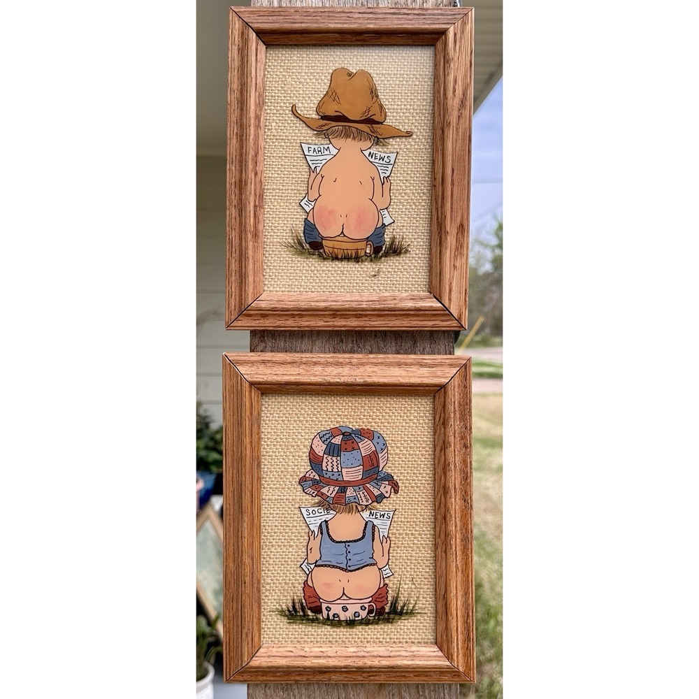 Quirky Charming Cute Fun Kitschy Painting Art Bathroom Farmer Boy & Gossip Girl